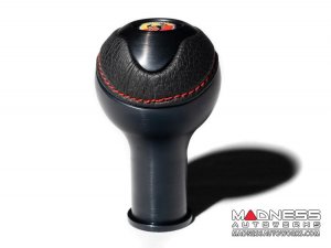 FIAT 500 Gear Shift Knob - Black Italy - Black Base/ Black Leather Top + ABARTH Logo - V2